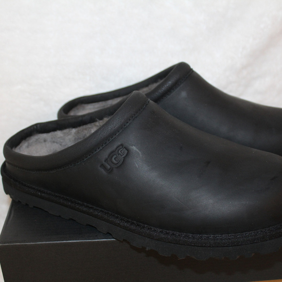 UGG LEATHER CLOG SHEARLING SLIPPERS NEW BLACK - Picture 7 of 8